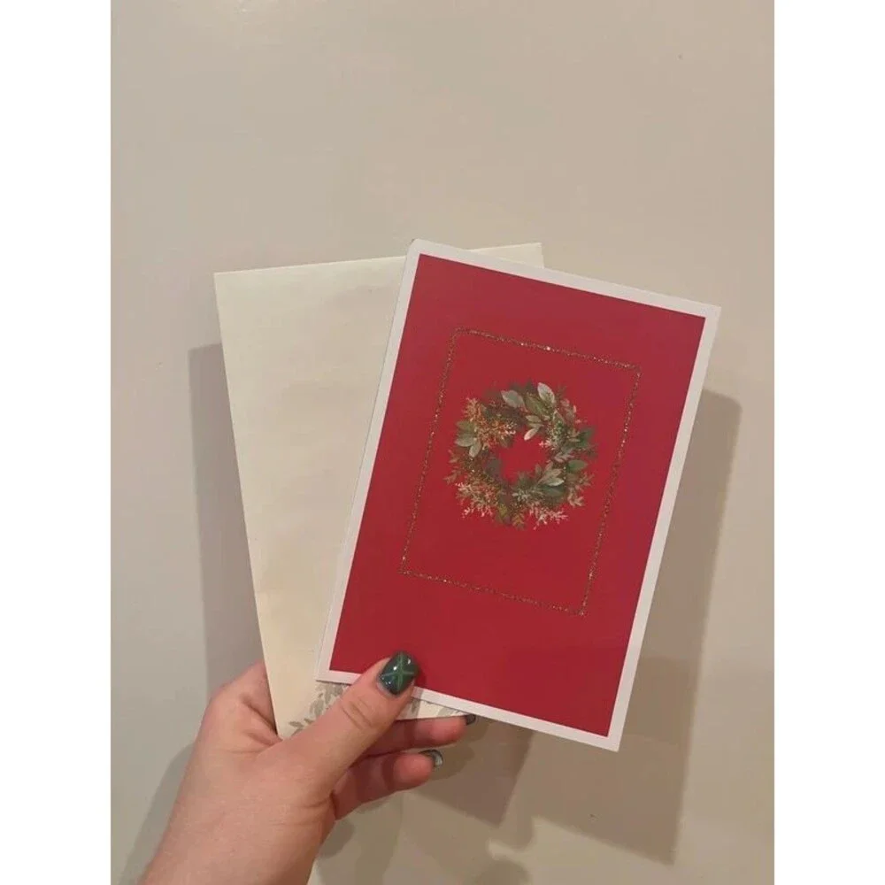 Set of Red Wreath Christmas Cards